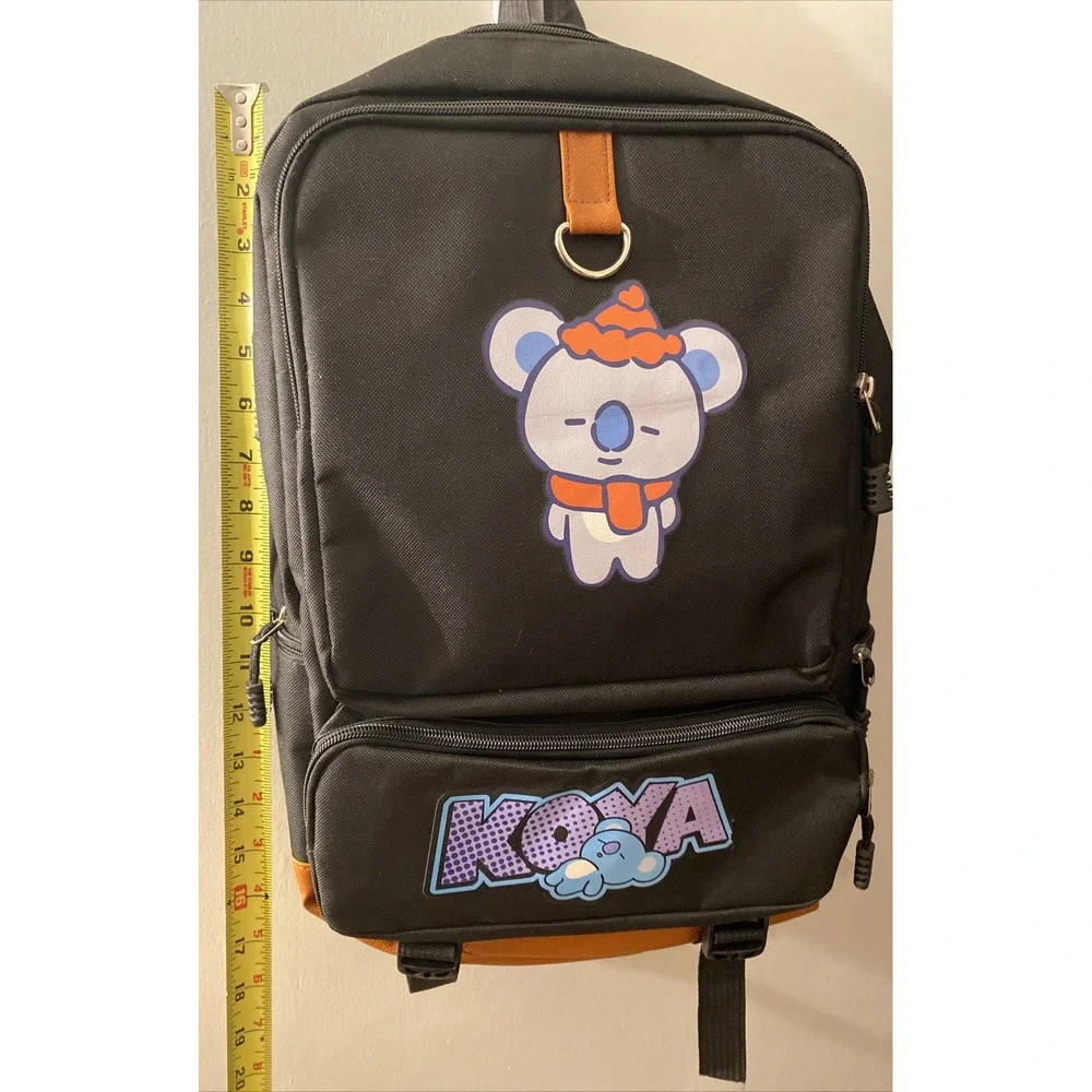 Backpack Koya Koala Bear Kooky BT21 Black With Brown Faux Leather School Bag